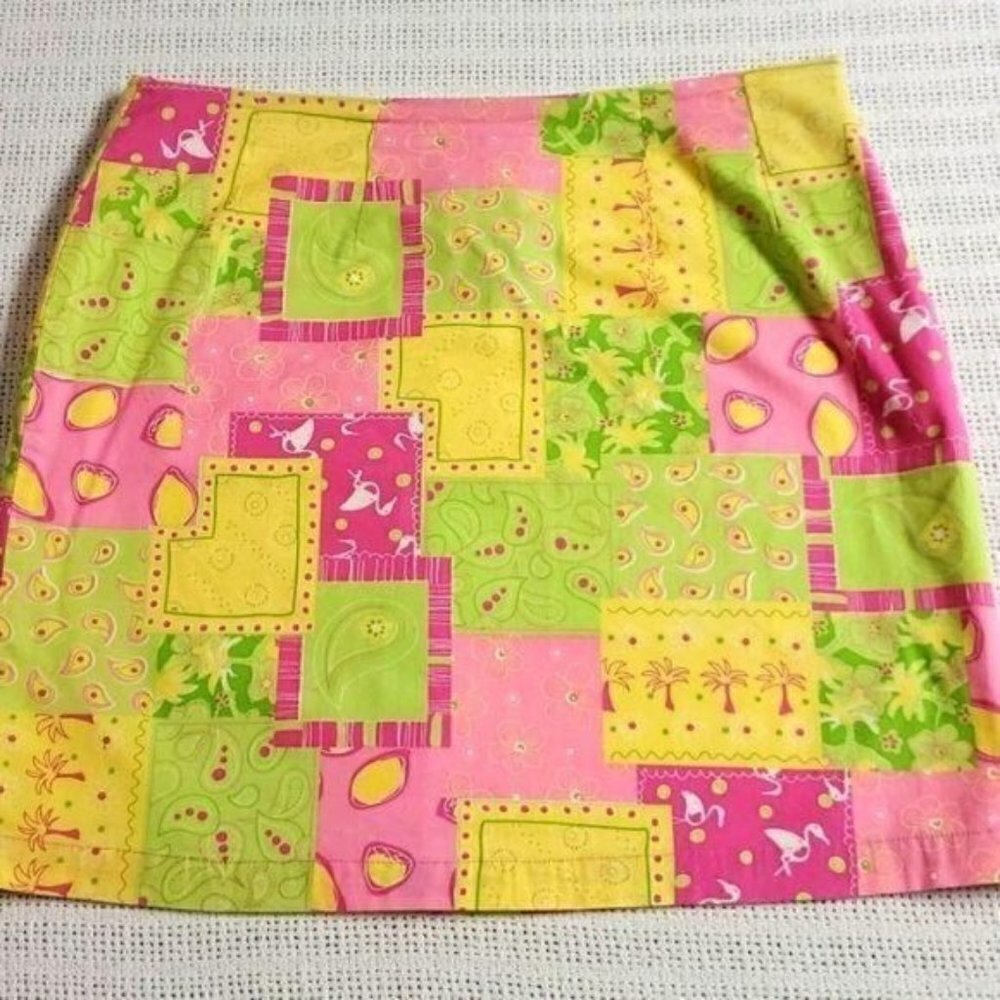 Cotton Connection Colorful Lined‎ Patchwork Cotton Side Zipper Sz L Skirt